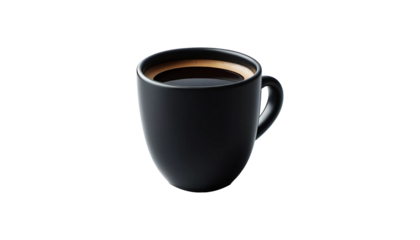 black cup of coffee isolated on the transparent background.
