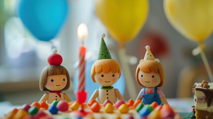 Diorama of Three Little Kids Celebrating Birthday