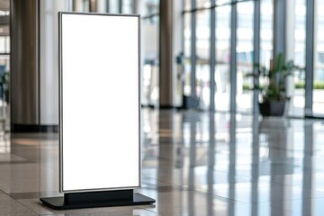 Mockup vertical billboard stand, digital lightbox standing in company's lobby
