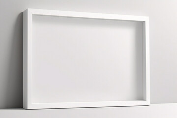 Fototapeta premium Maqueta de marco de póster de imagen de madera mínima sobre papel tapiz blanco 