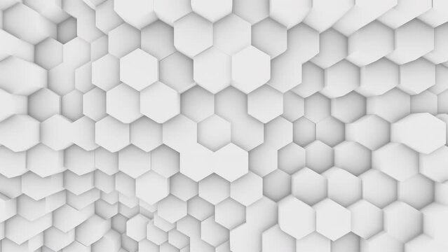 3D animation of white hexagon pipes random waving, 4K abstract animated background