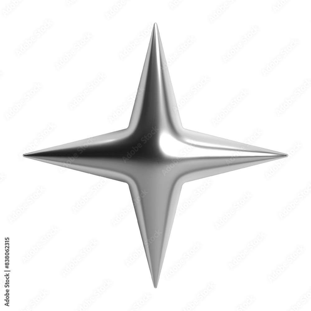 Wall mural 3d y2k abstract chrome star shape with shiny metallic silver surface. isolated vector element spark 