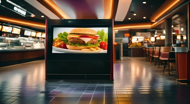 Product display on self-service screen in fast food restaurant