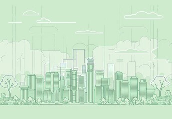 Obraz premium Minimalist Vector Illustration of a Smart City Skyline, Urban Landscape on a Light Background, Ideal for Corporate and Business graphic, banner design, brochure, pattern design, web, background templa