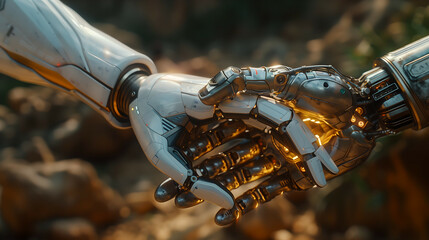 Futuristic robot hand holding sphere, 3D rendering