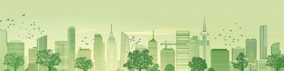 Obraz premium Minimalist Vector Illustration of a Smart City Skyline, Urban Landscape on a Light Background, Ideal for Corporate and Business graphic, banner design, brochure, pattern design, web, background templa