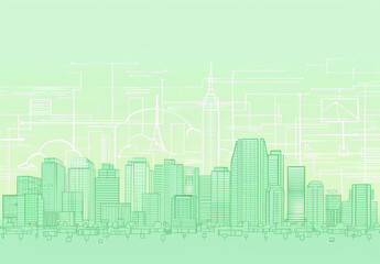 Fototapeta premium Minimalist Vector Illustration of a Smart City Skyline, Urban Landscape on a Light Background, Ideal for Corporate and Business graphic, banner design, brochure, pattern design, web, background templa