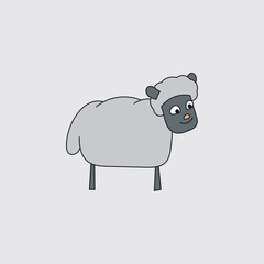 Vintage Sheep Side. Cartoon Style. Vector