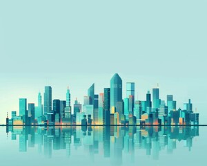 Fototapeta premium Minimalist Vector Illustration of a Smart City Skyline, Urban Landscape on a Light Background, Ideal for Corporate and Business graphic, banner design, brochure, pattern design, web, background templa