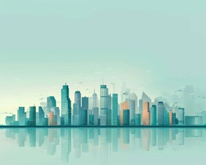 Fototapeta premium Minimalist Vector Illustration of a Smart City Skyline, Urban Landscape on a Light Background, Ideal for Corporate and Business graphic, banner design, brochure, pattern design, web, background templa