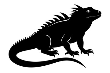 Fototapeta premium Black silhouette of an iguana isolated on a white background. Concept of reptile illustration, minimalist style, wild animal art. Print, icon, logo, template, pictogram, element for design