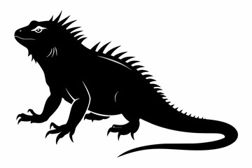 Fototapeta premium Black silhouette of an iguana isolated on a white background. Concept of reptile illustration, minimalist style, wild animal art. Print, icon, logo, template, pictogram, element for design