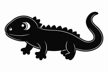 Fototapeta premium Black silhouette of iguana isolated on a white background. Concept of wild animal illustration, cartoon style, cute baby iguana. Print, icon, logo, template, pictogram, element for design.