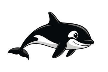 Fototapeta premium Black silhouette of a killer whale isolated on white background. Concept of wild marine animal illustration, black and white design. Print, icon, minimalist art, element for design