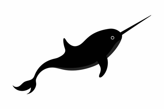 black narwhal swimming on white background clip art preview