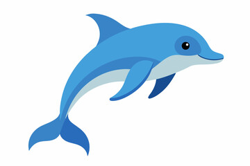 Fototapeta premium Dolphin illustration isolated on white background. Concept of marine life, happy dolphin, aquatic animal illustration. Print, icon, logo, template for design