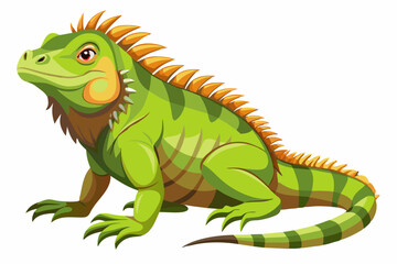 Fototapeta premium Green iguana isolated on white background. Illustration of lizard with striped body and detailed scales. Concept of wildlife, exotic animal, and tropical fauna. Print, icon, logo, element for design.