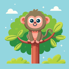 cartoon of a cute baboon sitting on a tree