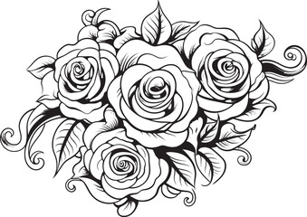 Sleek Floral Emblem Minimalistic Design Artistic Outline of Roses Graphic Floral