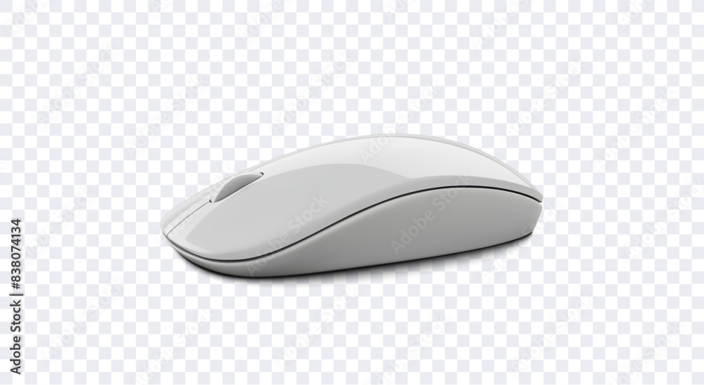 Wall mural realistic 3d of a sleek, modern white wireless computer mouse on a transparent background. the mouse