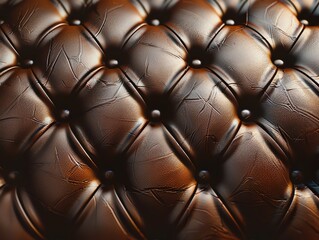 Close-up of luxurious brown leather tufted upholstery texture, showcasing detailed stitching and elegant craftsmanship. Ideal for design inspiration.