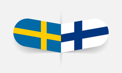 Finland and Sweden flags. Swedish and Finnish flag, national symbol design. Vector illustration.