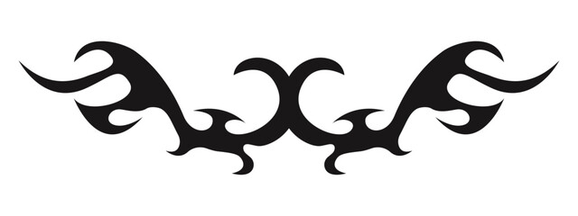 Neo tribal y2k wings flame aesthetic tattoo gothic cover, fire or wings abstract silhouette isolated on background. Divider, border, cyber body ornament, neotribal web goth decoration