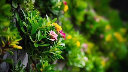 Fototapeta premium Background with isolated green foliage and flowers high quality photo