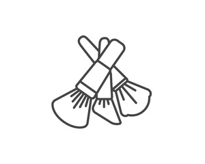 Makeup and cosmetics. Set vector graphic icons of beauty brushes for face, powder, blush, eyeshadow.