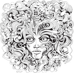 Obraz premium Trance of Nightmares Psychedelic Coloring Book and Icon Design Twisted Tales Psychedelic Nightmare Graphic Art and Design