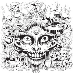 Nightmare Nouveau Psychedelic Graphic Art and Icon Design Psychedelic Abyss Nightmare Coloring Book and Icon Design