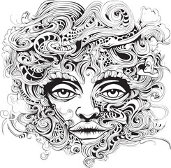 Hallucinatory Whispers Psychedelic Nightmare Coloring and Iconic Design Ethereal Shades Psychedelic Nightmare Art and Iconic Designs