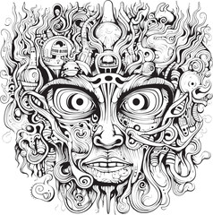 Dreamscape Elegy Psychedelic Nightmare Art and Iconic Designs Phantasmagoric Whispers Psychedelic Coloring and Iconic Design