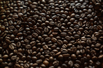 Top view and close up of coffee beans background