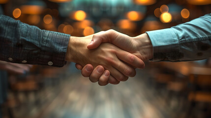 Close-up of handshake between two people outdoors at night