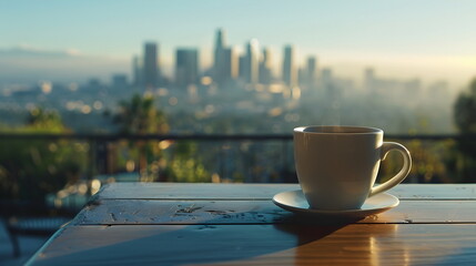 Morning Coffee Cityscape Sunrise View Serenity Urban Balcony