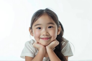 Girl Little. Asian Smiling Girl Portrait of Children Isolated on White Background