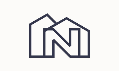 Vector initial letter N with home monogram apartment headquarter building with simple layer logo design	
