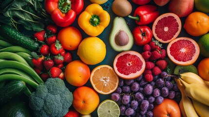 Colorful assortment of fresh fruits and vegetables