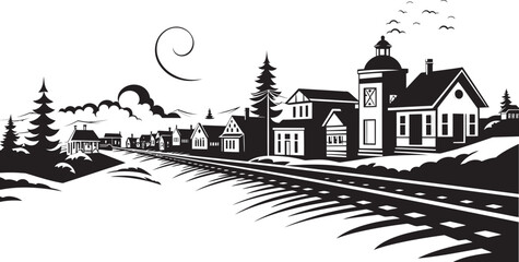 Picturesque Village Vistas Logo Design and Icon Creation Idyllic Countryside Graphic Art and Vector Design