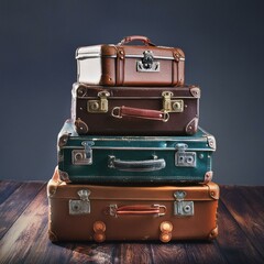 Isolated stack of vintage suitcases luggage