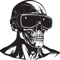Virtual Reality Skull Icon Graphic Design Concept Tech Infused Skull VR Glasses Vector Illustration