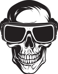 Skull in Digital Space Vector Illustration VR Tech Gothic Skull Icon Design