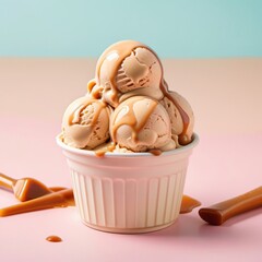 Organic caramel ice cream. A delicious summer dessert, gelato.