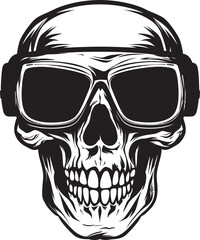 Skull in Digital Space Gothic Icon Tech Noir Skull VR Glasses Vector Design