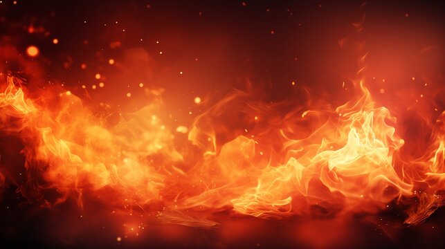 Burning flames with glowing sparks, framing red background, vibrant heat, fiery atmosphere