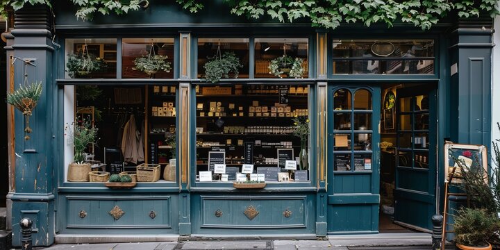 Charming store front with a captivating window display showcasing various products