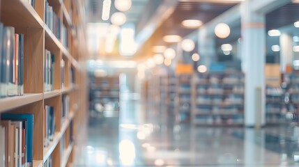 Abstract blurred public library interior space. blurry room with bookshelves by defocused effect. use for background or backdrop in business or education concepts