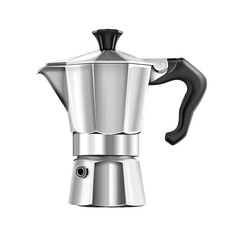 Silver Moka Pot With Black Handle, Isolated on a Transparent Background, Graphic Resource