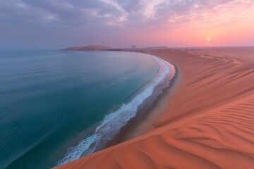 Aerial View of a Coastal Desert at Sunset
